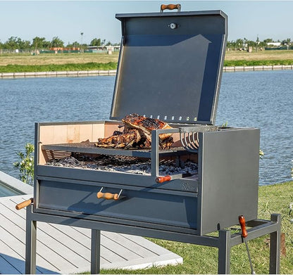 Nuke Delta02 Authentic Argentinian-Style Outdoor Cooking Charcoal Gaucho Santa Maria Grill, 40 Inch, Black