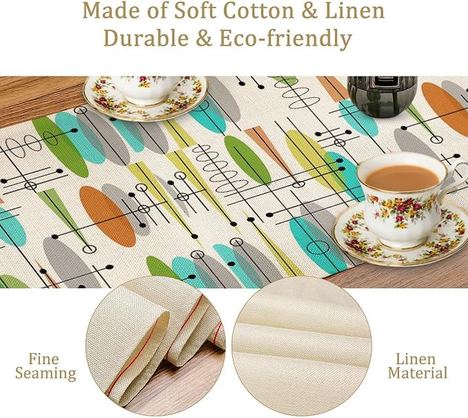 Mid Century Table Runners，Retro Modern Mid Century WeddingCoffee Table Runner, Farmhouse Style Table for Kitchen Dining Table Wedding/Graduation/Party 13x60in