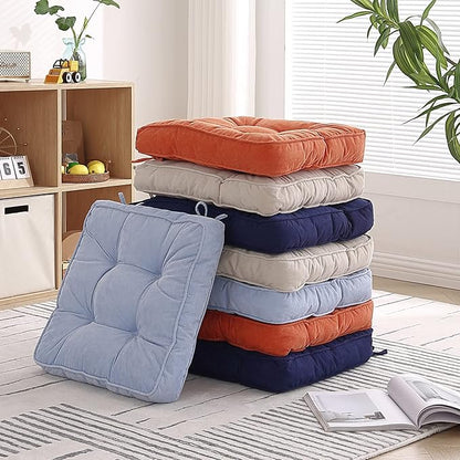 Tiita Chair Cushion Pads with Ties 18x18 Inch, Square Seat Floor Pillows Pad, Tufted Outdoor Patio Cushions, Dining Chairs Pillows Set of 2,Orange