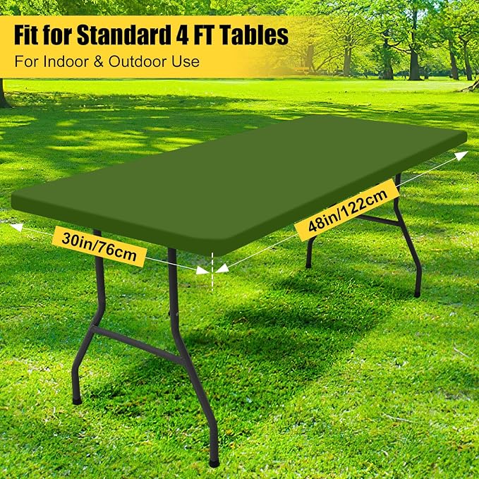 Smiry Rectangle Picnic Table Cloth, Waterproof Elastic Fitted Tablecloths for 4 Foot Tables, Washable Polyester Table Cover for Camping, Indoor and Outdoor (Olive Green, 30"x48")
