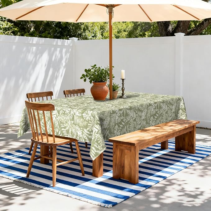 LVTXIII Rectangle Outdoor Tablecloth with Umbrella Hole and Zipper, Water-Repellent 60 x 84 Inch Patio Table Cover for Picnic, Garden, Backyard Dining, Tropical Leaf Green