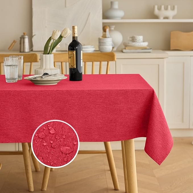 Decorelia Waterproof Wipe Clean Table Cloth for 10ft Banquet Rectangle Table, Outdoor Spillproof Wrinkle Free Tablecloth for Thanksgiving,Easter (Oblong, 60 x 144 Inch (12-14 Seats), Red)
