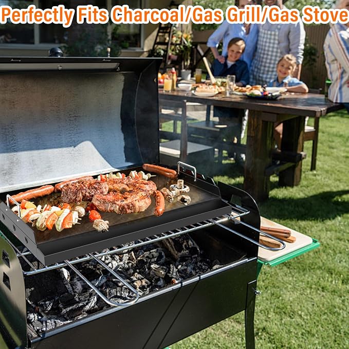 COZEER Cast Iron Griddle 17＂×13＂,Nonstick Griddle for Gas Grill with Groove | Universal, Muti-Purpose, Pre-Seasoned, Upgrated, for Camping, Tailgating, Paties