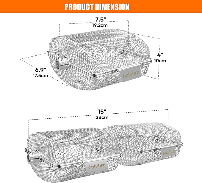 onlyfire Stainless Steel Rotisserie Basket Kit for Any Gas Grill, Cooking Various Foods at the Same Time, Set of 2