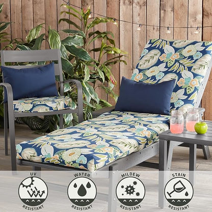 Outdoor Reversible Chaise Lounge Chair Cushion, Magnolia Floral