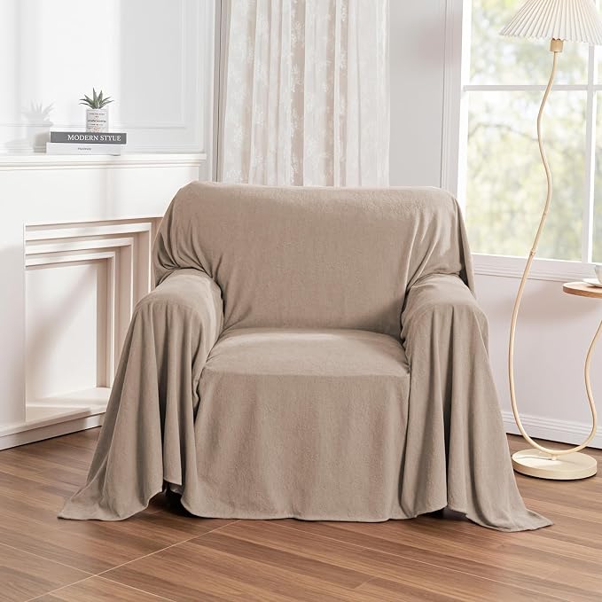 MYSKY HOME Armchair Couch Cover, Sofa Covers Washable Couch Covers for Dogs Sofa Cover Sofa Slipcovers Non Slip Furniture Protector Cover, Soft Thick Sofa Throws, 71" x 91", Khaki