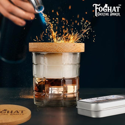 THOUSAND OAKS BARREL Foghat Cocktail Smoking Kit - Bourbon Barrel Oak Fuel Wood Shavings & Smoking Torch & Butane | Infuse Cocktails, Whiskey, Cheese & Meats