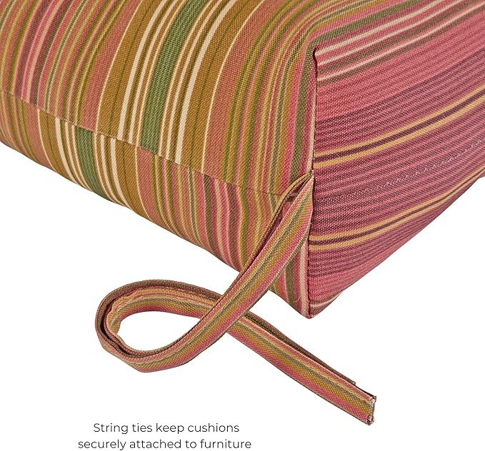 Modern Outdoor Chaise Lounge Cushion with Ties – Durable Polyester Fabric, Channel-Filled Polyfiber Insert, Removable Zippered Cover, Kinnabari Stripe