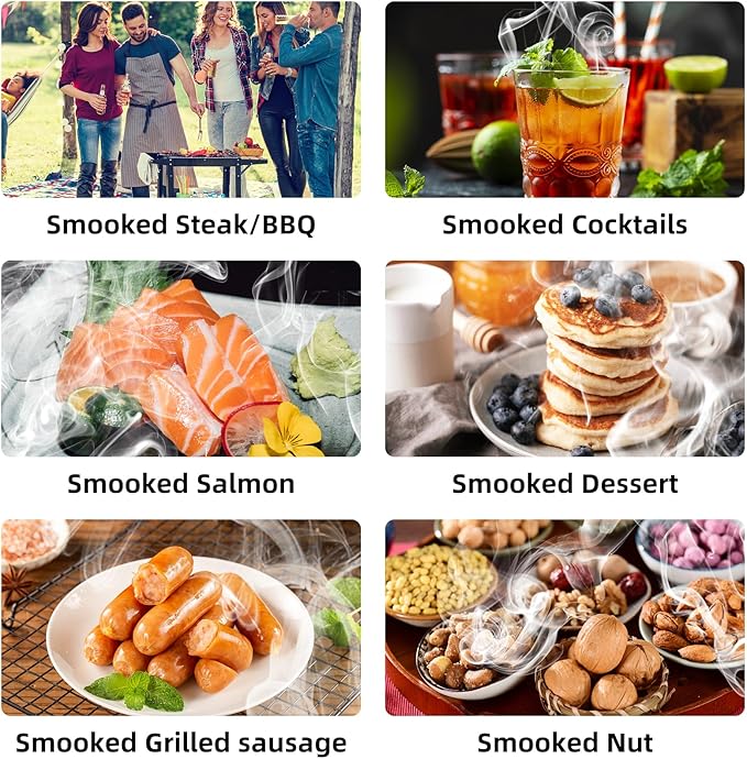6Pack Natural Wood Chips for Smoker Grill and Smoking Gun, Oak, Pecan, Apple, Pear, Cherry and Peach About 80g Each, Smoker Woodchips for BBQ Smoking Beef Pork Chicken Fish and Whisk