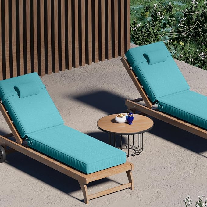 72 x 21 x 4 Inch Olefin Chaise Lounge Cushions, Lounge Chair Cushions with Headrest for Outdoor Furniture - Weather and Fade Resistant Patio Replacement Furniture Lounge Chair Cushion