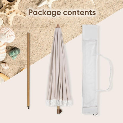 Tempera Heavy Duty High Wind Beach Umbrella with Sand Anchor & Carry Bag | Patio Outdoor Umbrella with Aluminum Frame and Push Button Tilt, Ideal for Travel Garden Lawn, UPF 60+