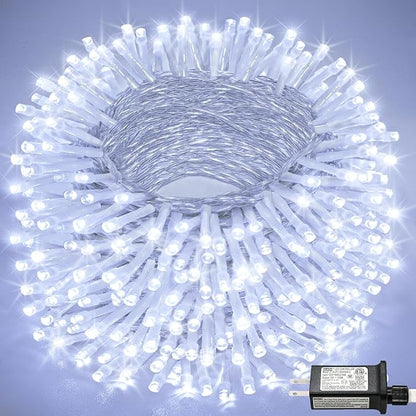 165FT 500 LED Outdoor String Lights, Plug in Christmas Lights Indoor Waterproof, 8 Modes Clear Wire Twinkle Fairy Lights for House Bedroom Patio Garden Party Holiday Decorations, White