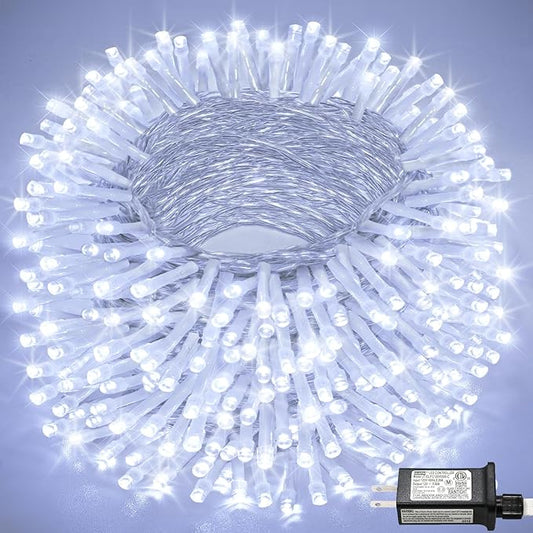 165FT 500 LED Outdoor String Lights, Plug in Christmas Lights Indoor Waterproof, 8 Modes Clear Wire Twinkle Fairy Lights for House Bedroom Patio Garden Party Holiday Decorations, White