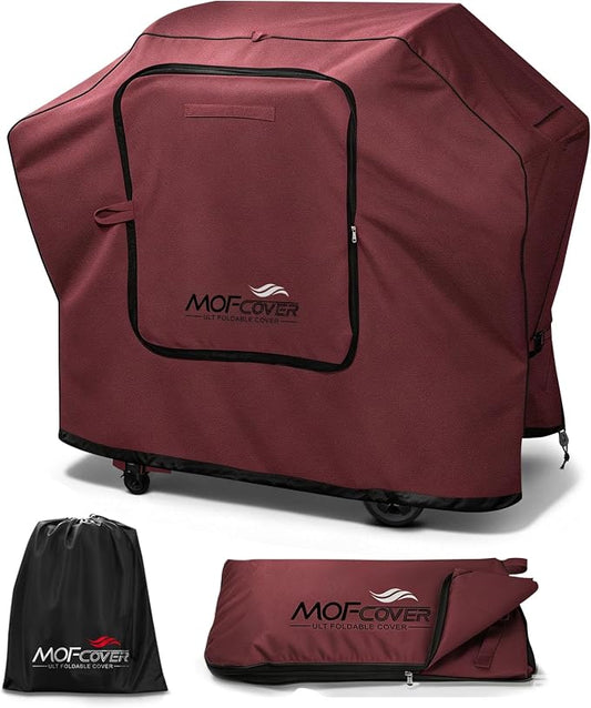 Exclusive Foldable 58 inch Grill Cover, 600D Heavy Duty Outdoor BBQ Cover for Weber Genesis II/EX/SX/LX 300 and Genesis 300 Series Weber 7130, 3-5 Burners Grill, Red