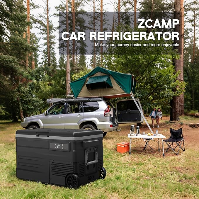 UD45E 12 Volt Refrigerator,Dual Zone Portable Freezer with Wheels & Battery Compartment,42QT(40.5L) Electric Cooler,-4℉~68℉,12/24V DC 100-240V AC for Camping, Travel, Truck, RV (Batt.Not Incl)