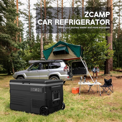 UD45E 12 Volt Refrigerator,Dual Zone Portable Freezer with Wheels & Battery Compartment,42QT(40.5L) Electric Cooler,-4℉~68℉,12/24V DC 100-240V AC for Camping, Travel, Truck, RV (Batt.Not Incl)