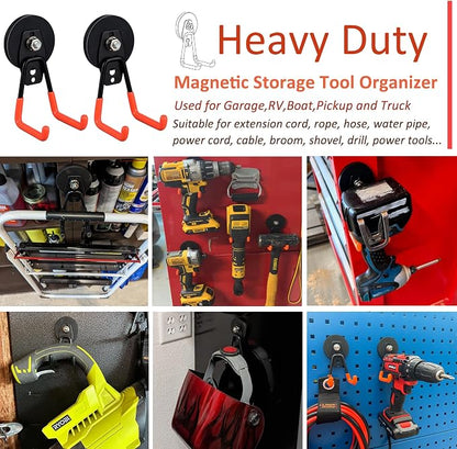 ULIBERMAGNET Heavy Duty Magnetic Garage Hooks,6 Pack Strong Large Magnet Hooks for Power Drill,Garden Tools,Hose,Pegboard,Garage, Workshop,Magnetic Storage Hook for Indoor Outdoor Hanging(Orange)