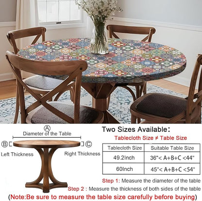opstellen Fitted Round Tablecloth for 45-54" Tables Stain Resistant Vintage Earthy Vinyl Mantel Para Mesa Redonda Kitchen Apartment Organizers Picnic Camping List Women Men Cool Practical Gift Ideas