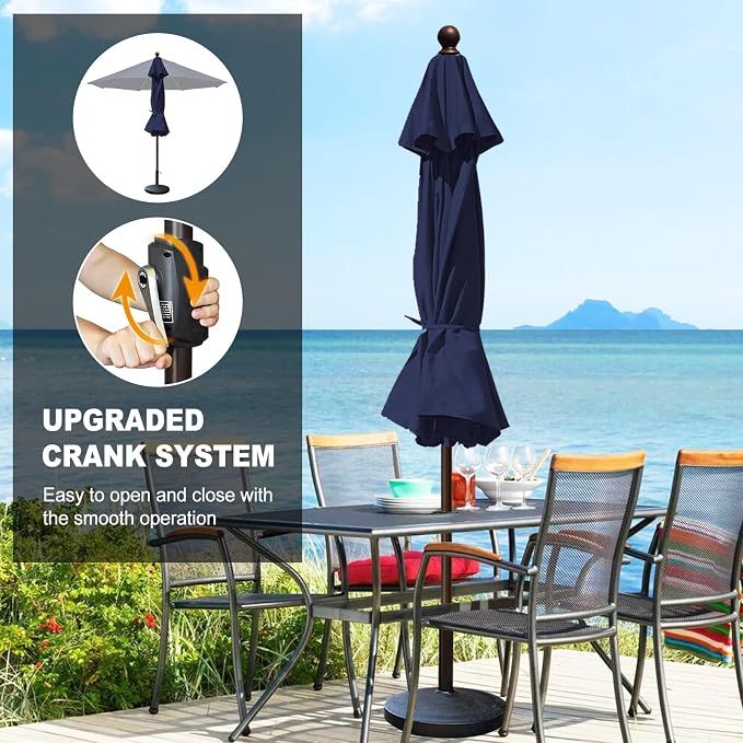 Eurmax USA 10-Year-Non-Fading 10FT Outdoor Patio Market Umbrella,UPF50+ UV Resistant Sun Shade,Heavy Duty Commercial Grade,Crank Lift Design,Windproof Vented Top for Garden,Pool,Deck,Navy Blue
