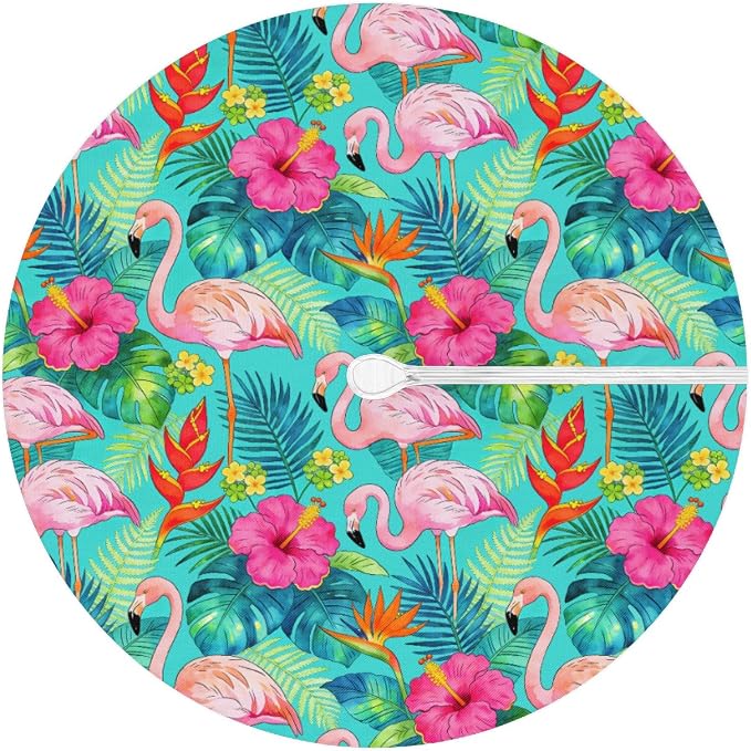 Tropical Flamingo Outdoor Round Fitted Tablecloth with Umbrella Hole and Zipper, 36"-44" Elastic Patio Table Cloth Oil-Proof Waterproof Patio Table Cover for Picnic Party Camping