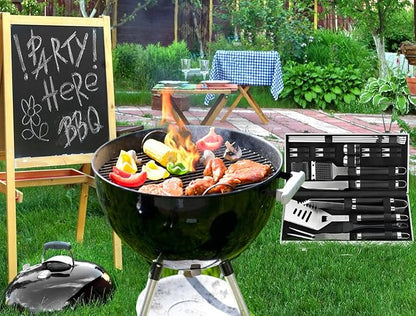 POLIGO 22PCS Heavy Duty BBQ Grill Accessories Set, Non-Slip Grill Tools for Outdoor Grill Set Stainless Steel Grill Utensils Set, Deluxe Grilling Tools Set in Aluminum Case Ideal Gifts for Men Black