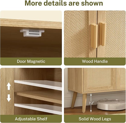 Iwell Storage Cabinet with 2 Shelves, Rattan Cabinet with 2 Doors, Sideboard Buffet Cabinets with Storage for Living Room, Dining Room, Entryway, Natural