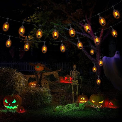 Halloween Flame String Lights,21FT Orange Halloween Lights with 10 Bulb | Flickering Flame, Timer, Waterproof LED Outdoor Patio Lights for Yard Garden Bistro Porch Indoor Outdoor Halloween Decor