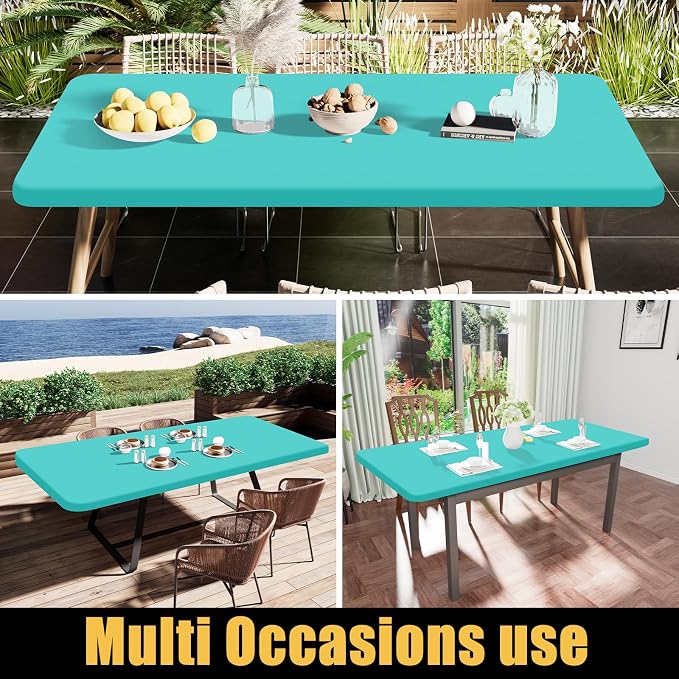 Smiry Rectangle Tablecloth, Elastic Fitted Flannel Backed Vinyl Tablecloths for 8ft Folding Tables, Waterproof Wipeable Table Covers for Indoor, Outdoor, Picnic and Camping (Teal, 36"x96")