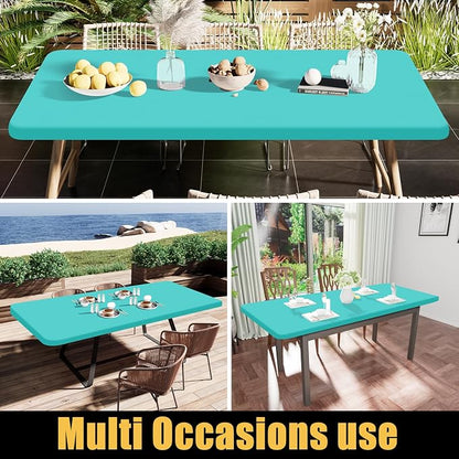 Smiry Rectangle Tablecloth, Elastic Fitted Flannel Backed Vinyl Tablecloths for 6ft Folding Tables, Waterproof Wipeable Table Covers for Indoor, Outdoor, Picnic and Camping (Teal, 30"x72")