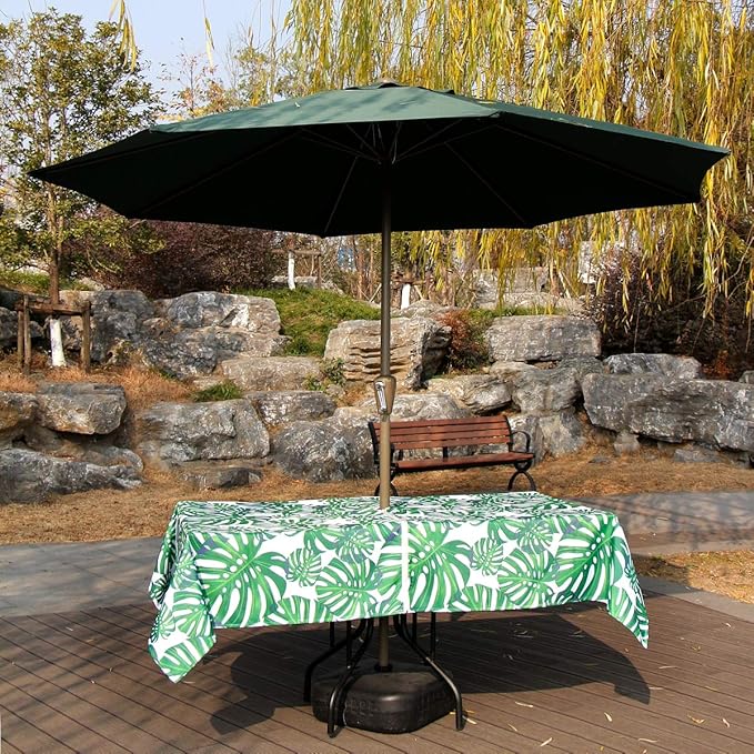 EHouseHome Outdoor Indoor 60x84 inch Rectangle Tablecloth with Umbrella Hole and Zipper, Waterproof Zippered Patio Cloths, Spring/Summer Table Covers for Backyard Circular Table/BBQs/Picnic