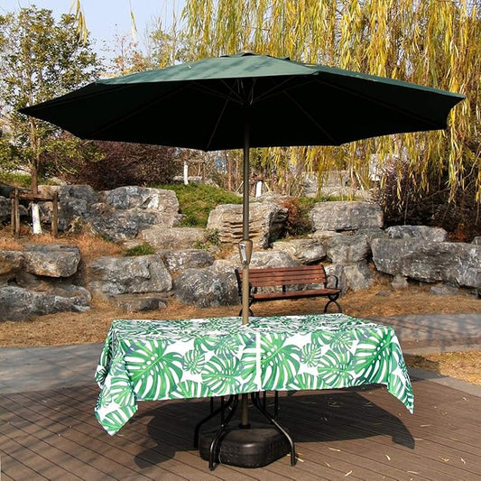 EHouseHome Outdoor Indoor 60x84 inch Rectangle Tablecloth with Umbrella Hole and Zipper, Waterproof Zippered Patio Cloths, Spring/Summer Table Covers for Backyard Circular Table/BBQs/Picnic