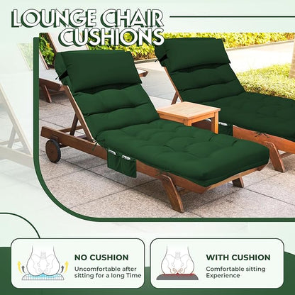 Outdoor Chaise Lounge Chair Cushion, Waterproof Outdoor Chair Cushions for Patio Furniture, 71 x 21 x 4 Inches Replacement Chaise Lounge Cushion with Ties (Green)