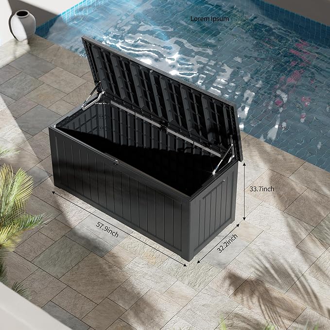 280 Gallon Resin Large Deck Box, Waterproof Outdoor Storage box for Patio Cushions, Garden Tools, Lockable (Black)