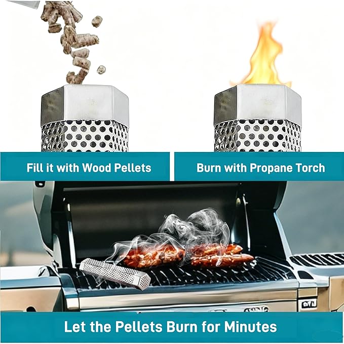 Smoke Tube for Pellet Smoker, 12" Stainless Steel Smoker Generator for Hot or Cold Smoking 5 Hours of Billowing Smoke