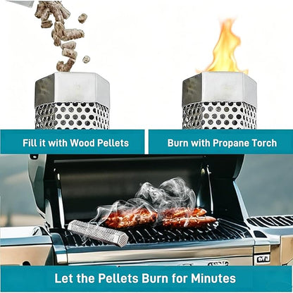 Smoke Tube for Pellet Smoker, 12" Stainless Steel Smoker Generator for Hot or Cold Smoking 5 Hours of Billowing Smoke