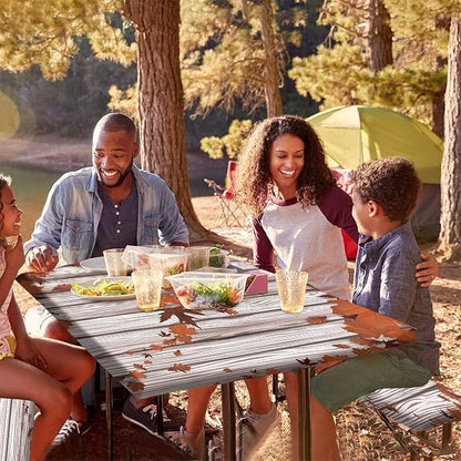 Autumn Picnic Table Cover with Bench Covers, Fall Maple Tree and Leaves Rustic Wooden Planks Elastic Edged Table Cover, 28x72 Inch, 3 Piece Set, for Picnics Indoor and Outdoor Dining Use