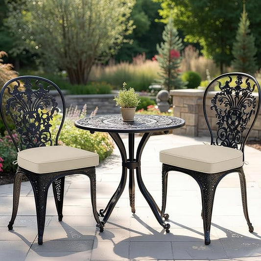 Outdoor Chair Cushions Set of 2: Waterproof & Fade Resistant Patio Furniture Cushions - 17 x 16 x 2 Inch Non Slip Round Corner Seat Cushion Pads with Removable Cover for Garden Yard Lawn, Cream