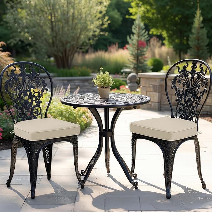 Outdoor Chair Cushions Set of 2: Waterproof & Fade Resistant Patio Furniture Cushions - 19 x 19 x 2 Inch Non Slip Round Corner Seat Cushion Pads with Removable Cover for Garden Yard Lawn, Cream