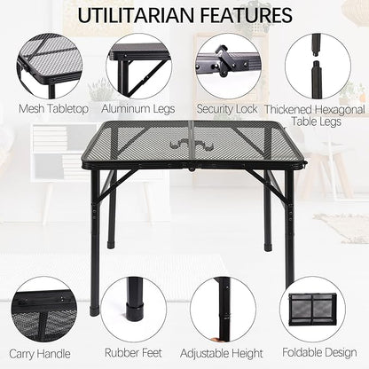 Small Folding Table for Camping Picnic Grill,Garden BBQ Side Table-Portable Lightweight,Compact,Height Adjustable Patio Outdoor Table with Carry Bag