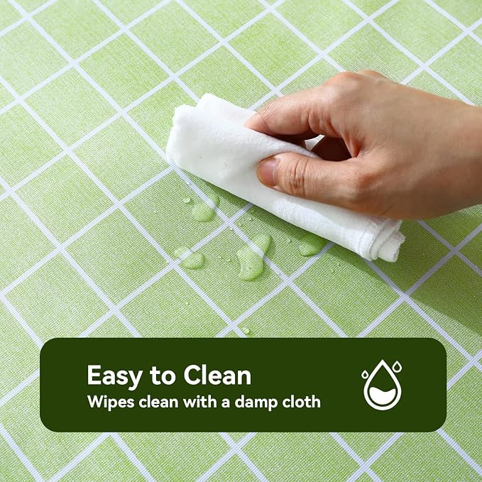 Romanstile Rectangle Vinyl Tablecloth, 100% Waterproof Oil-Proof Checkered Plastic Table Cloth, Heavy Duty Wipeable Table Covers for Dining, Camping, Picnic, Outdoor - 60 x 120 Inch, Green