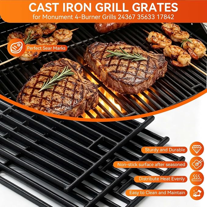 Grill Grates for Monument 24367 35633 17842, Cast Iron Grates Replacement Parts for Dyna Glo 5-Burner DGE530SSP DGE530SSP-D BGE530PSP DGF530SRP DGE530SSP-1, Cooking Grids 3 Pack