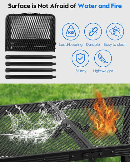 MSDADA Folding Grill Table, Height Adjustable Aluminum Table with Mesh Desktop and Mesh Bag, Portable Grill Table for Outdoor Camping, Picnic, Patio, Dining, BBQ, Party, Black, 23.6×15.7 inch