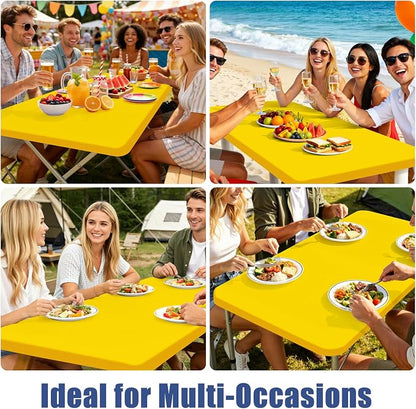 Moosfor 2 Pack Rectangle Spandex Fitted Table Cloth, 8FT Elastic Tablecloth | Washable Picnic Table Cover, Stretch Waterproof Table cloths for Party, Patio, Dining, Kitchen, 30" x 96", Yellow