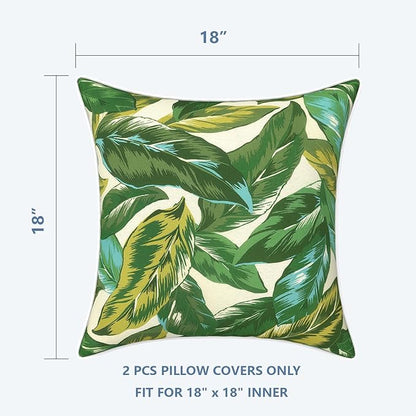 LVTXIII Outdoor Throw Pillow Covers Pack of 2 Patio Waterproof Pillow Cases Fade Resistant Accent Pillow Covers for Home and Garden Furniture Decoration, 18"x18", Lush Leaf Jungle