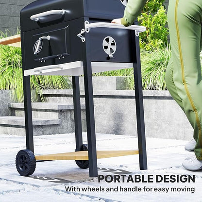 Outdoor Charcoal Grill, Barbecue Grill Charcoal with Cover & Side Table, BBQ Charcoal Grill for Camping Patio Backyard Picnic, 245 Sq. In. Cooking Area, Portable|Barrel Style (37")