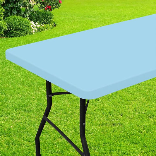 Smiry Rectangle Picnic Table Cloth, Waterproof Elastic Fitted Tablecloths for 4 Foot Tables, Washable Polyester Table Cover for Camping, Indoor and Outdoor (Light Blue, 30"x48")