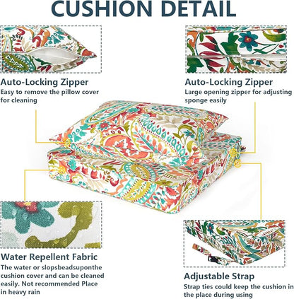 DYTXIII Outdoor Deep Seat Cushion Set, Water Repellent 24"x24" Patio Thick Cushions Replacement with Seat & Back Pillow for Patio Sofa, Wicker Chair, Couch - Pretty Paisley