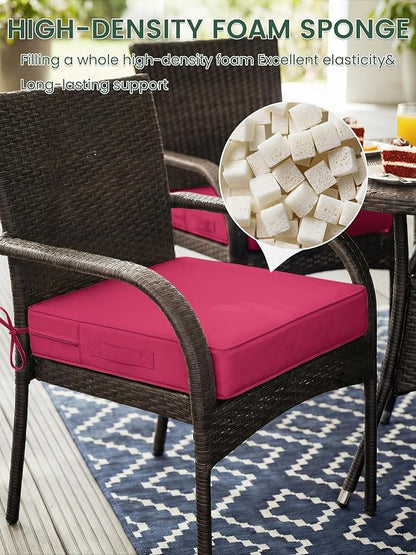 Outdoor Chair Cushion 24 x 24 x 5 Inches Patio Furniture Outdoor Waterproof Seat Cushion, Patio Chair Cushion with Handles and Ties, Square Dining Chair Cushion Set of 6, Pink
