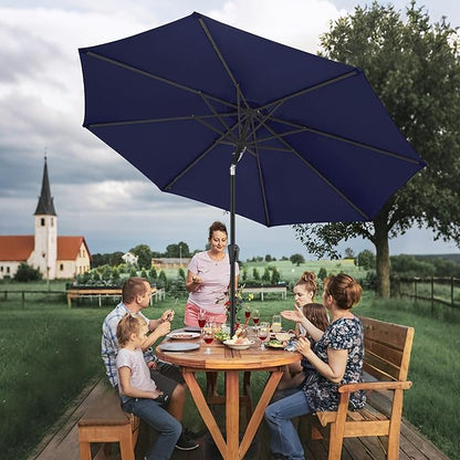 FLAME&SHADE 10ft Solar Outdoor Umbrella - 24 LED Lighted Patio Umbrella with Centre Surround Light, Table Umbrellas with Tilt & Crank for Pool, Porch, Garden, Deck, Backyard UV Protection (Navy Blue)