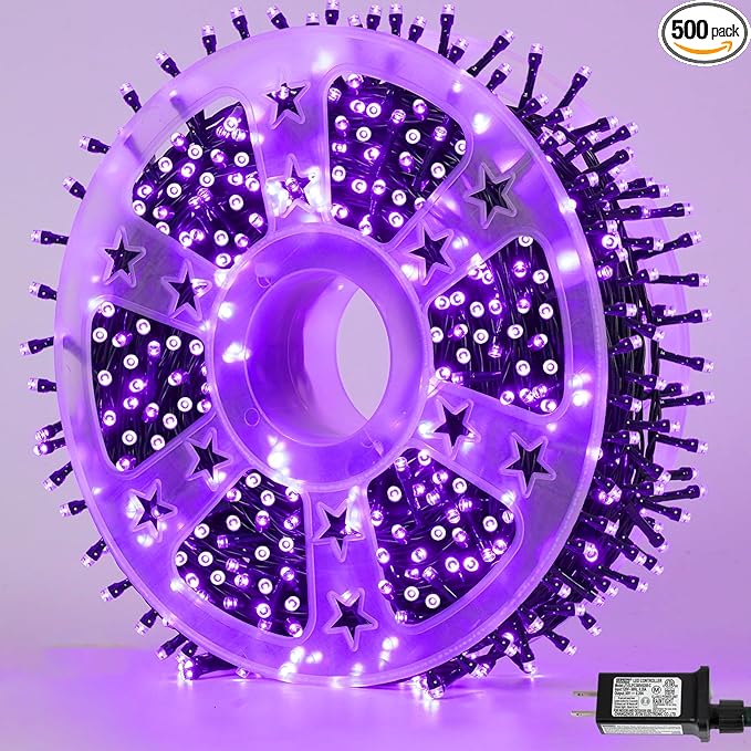 YEGUO 165ft 500 LED String Lights Outdoor Waterproof, Purple Christmas Lights Plug in, Twinkle Christmas Tree Lights Indoor with Timer Memory 8 Modes